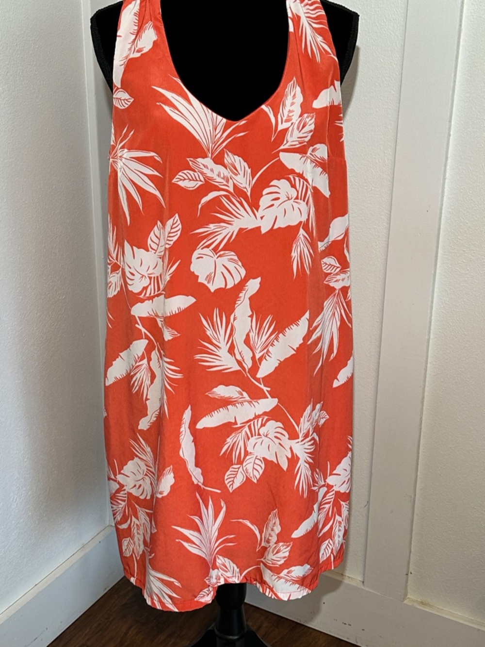 Old Navy Tropical Print Coral & White Sleeveless Dress Sz Lg